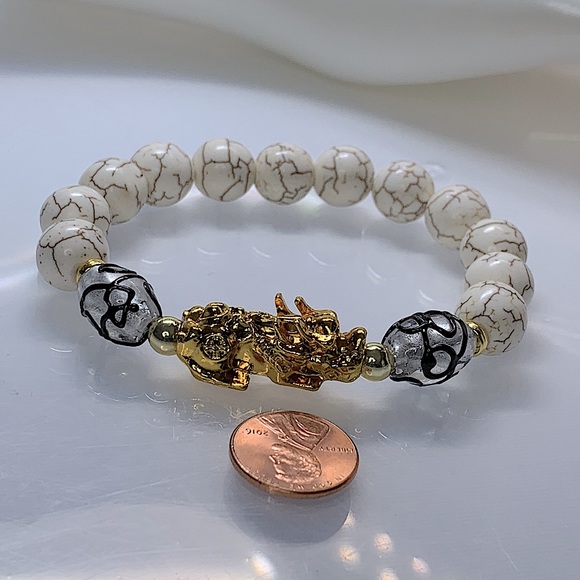 MAGNESITE & PIXIU DRAGON  NATURAL BRACELET size 7” - Picture 7 of 7